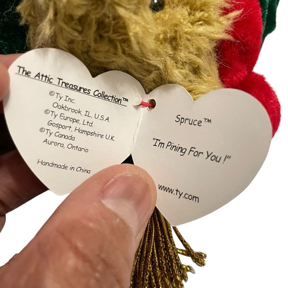 Ty Attic Treasures Spruce Bear 1998 Christmas Holiday Plush Collectible w/ Tags - Picture 10 of 14